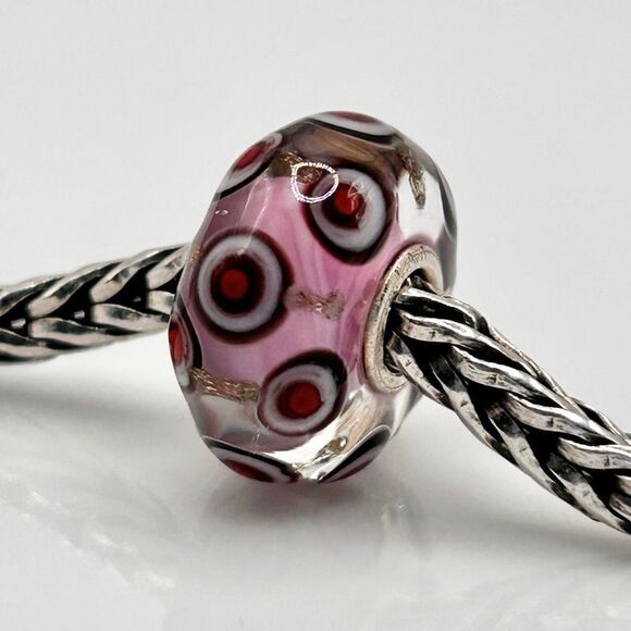 TROLLBEADS Pink w Red Dots & Gold Glitter Unique LAA 925S NEW! - Picture 1 of 8